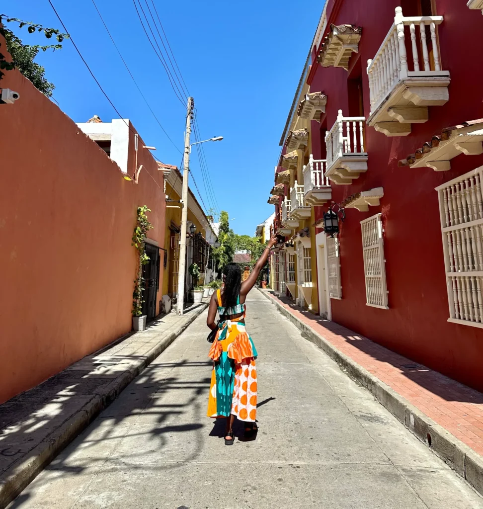 Colorful streets of Cartagena's walled city in Colombia