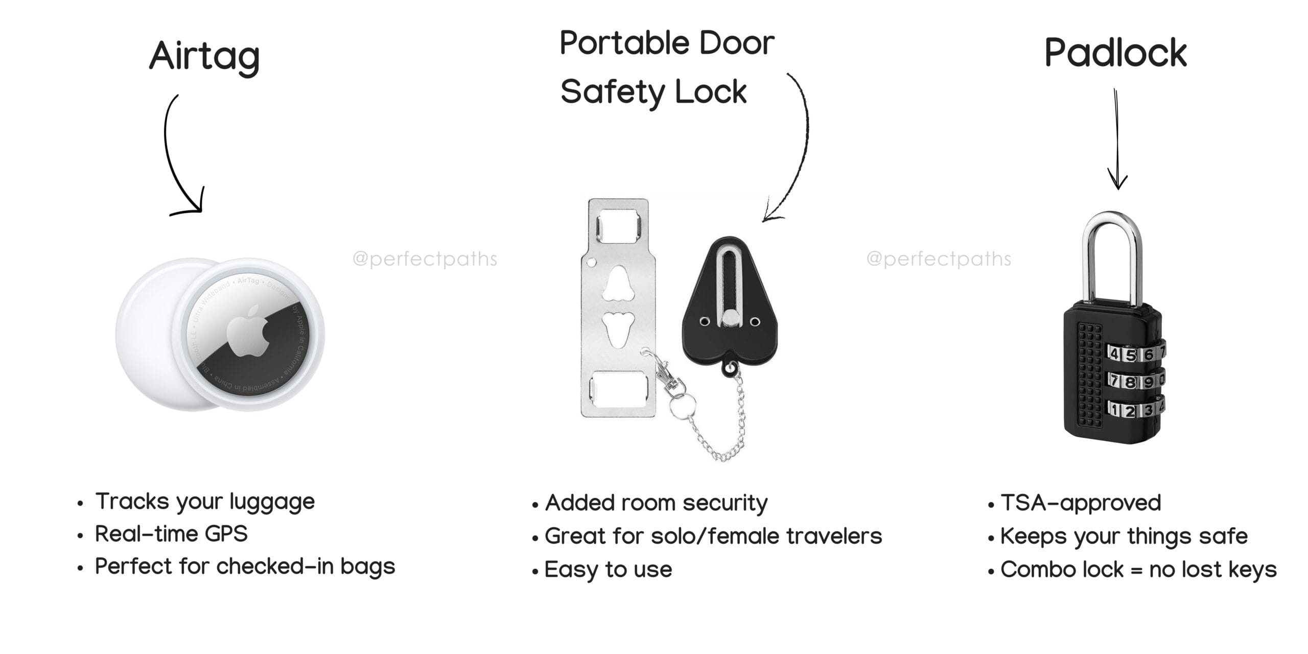 Travel Essentials 1-3: AirTag Luggage Tracker, Portable Door Lock & TSA Padlocks for Security