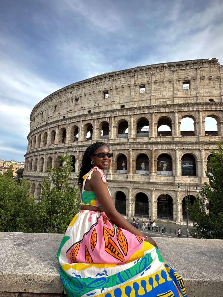 Front view of the Pantheon in Rome with tourists in the foreground